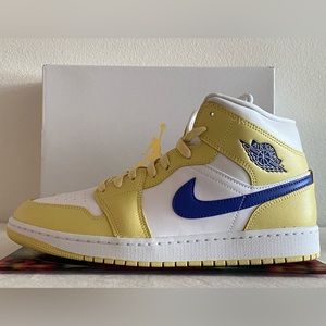 Women’s 12 Nike Air Jordan 1 Mid BQ6472-701 Lemon -Wash/White/Lapis Men’s M 10.5